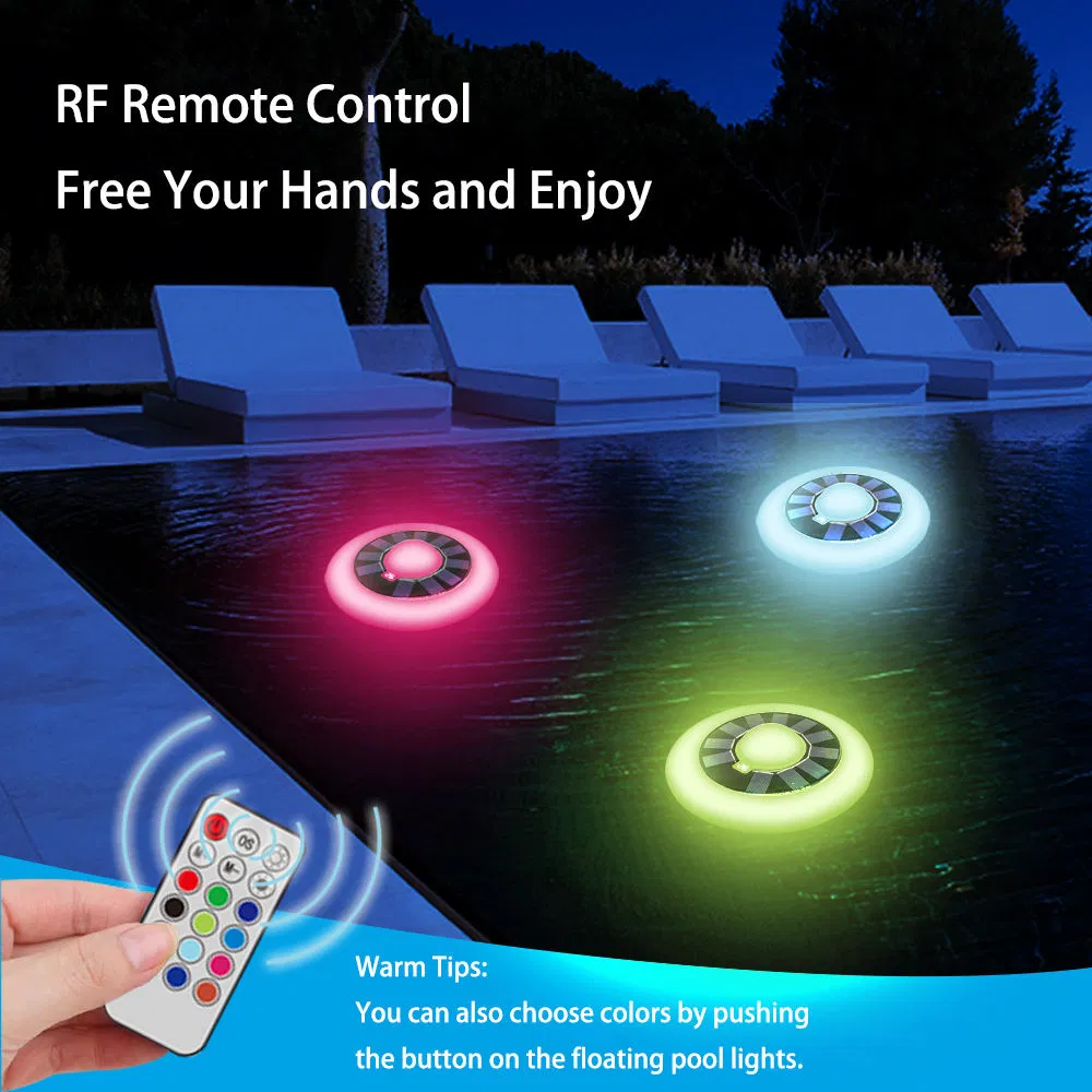 Customized Floating Pool Chlorine Dispenser LED Solar Light Multicolor RGB Lamp with Digital Display Thermometer for Pool