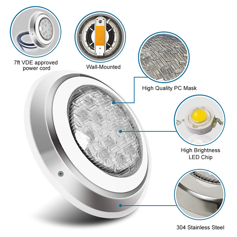 Pool Lights for Inground Pool 3000 Lumen Wall-Mounted Underwater Color Changing LED Swimming Pool Light Smart APP &amp; Remote Control