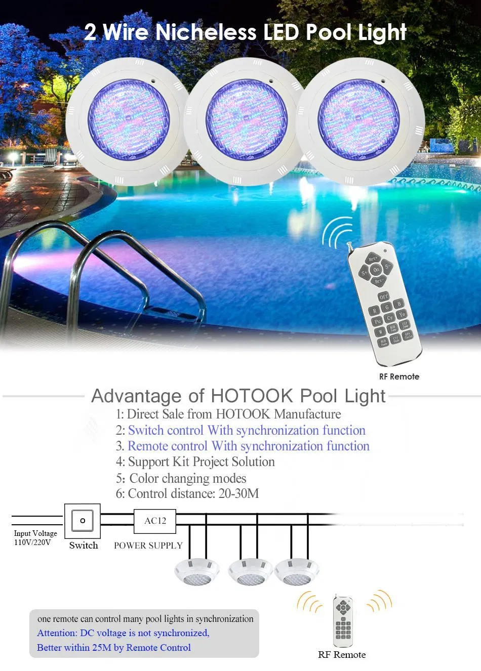 Underwater Inground Lighting Kit IP68 12V RGB LED Pool Lights with Controller &amp; 12V Transformer