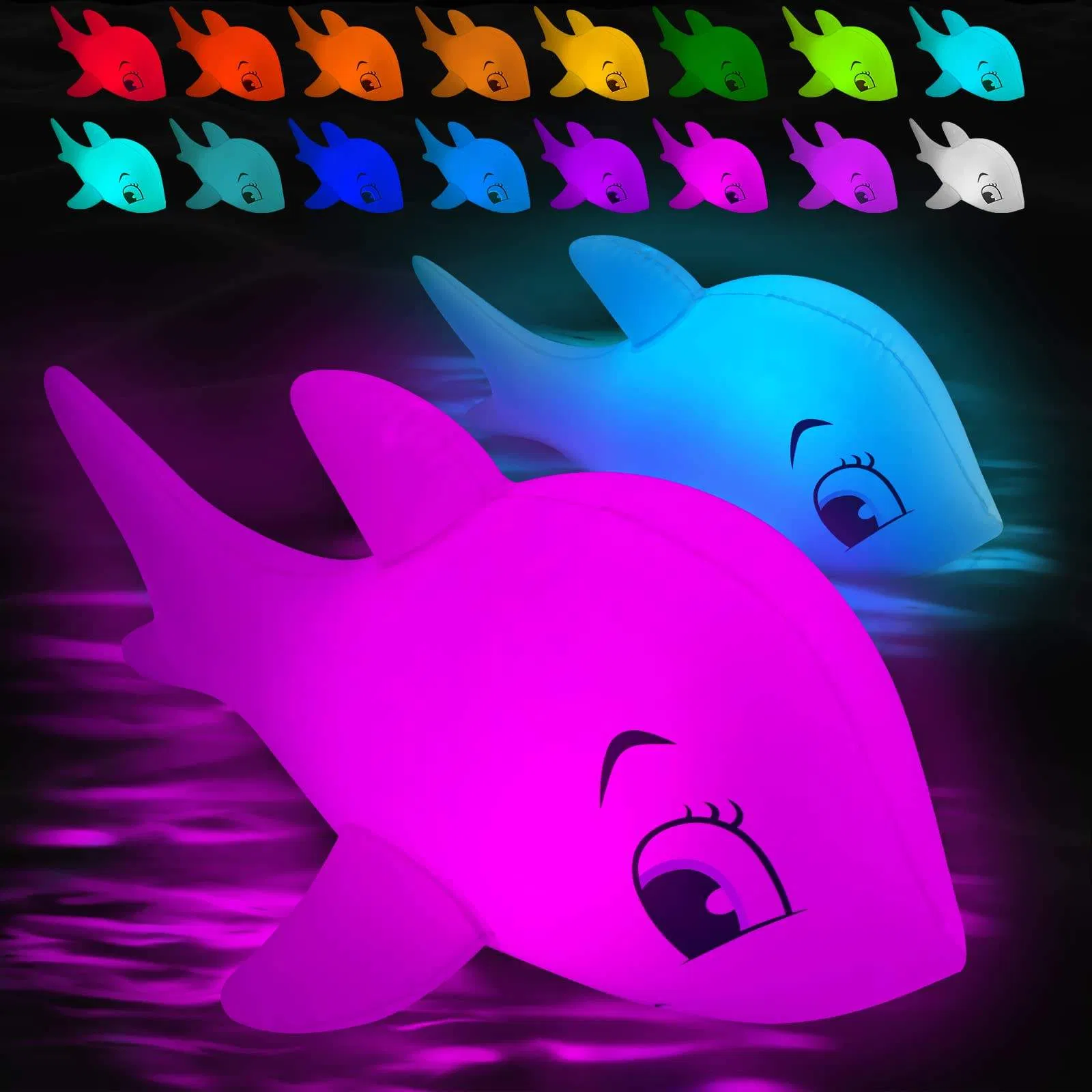 RGB Colors Floating LED Solar Inflatable Dolphin Pool Lights with Remote Control