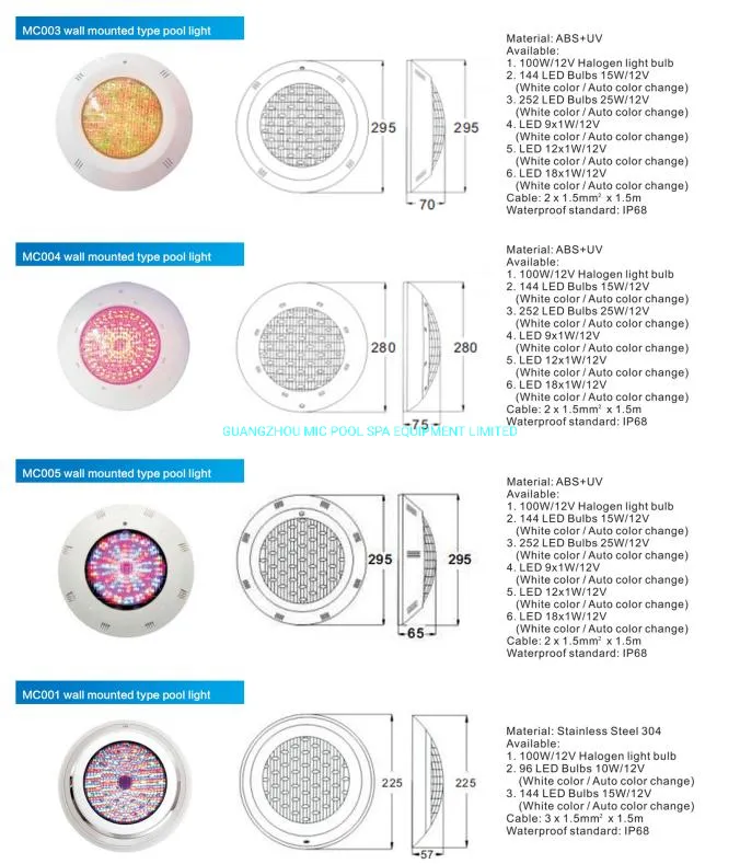 Pool Light Specifications