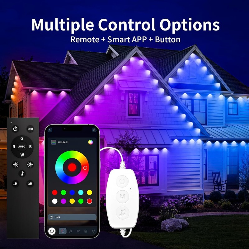 Smart APP Controlled Permanent Outdoor LED Pixel Lights 48V RGBW with Aluminum Track IP67 for Christmas Holiday Lighting