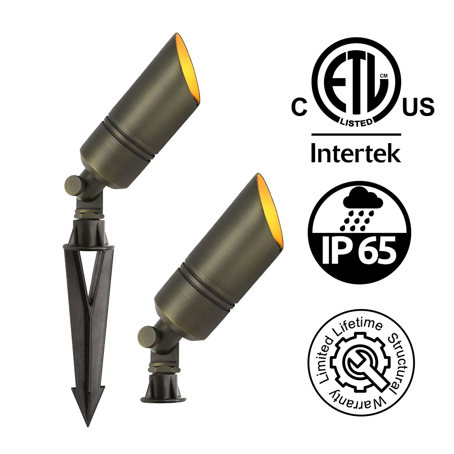 Heavy-Duty Solid Brass Low Voltage Wired Spotlight Retro Outdoor Landscape Lamp