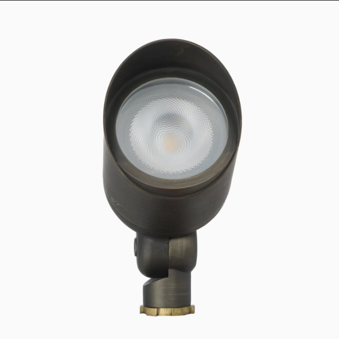 Brass Outdoor Spotlight with 5W Warm White LED Bulb for Low Voltage Landscape Lighting of Yard