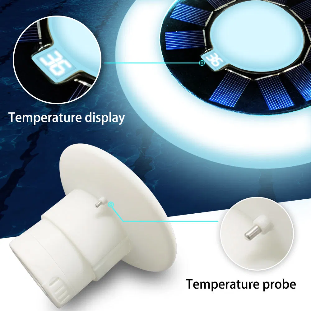 Customized Floating Pool Chlorine Dispenser LED Solar Light Multicolor RGB Lamp with Digital Display Thermometer for Pool