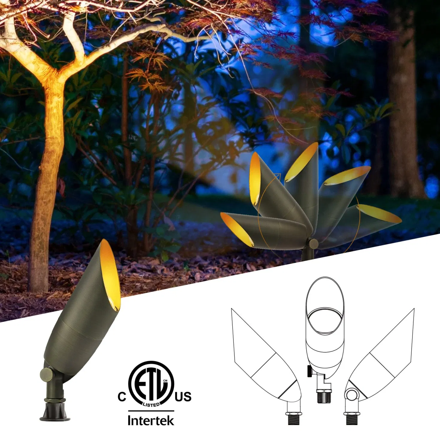 Exterior Brass Directional Cable Connected LED Low Voltage Landscape up Lighting Garden Spotlights