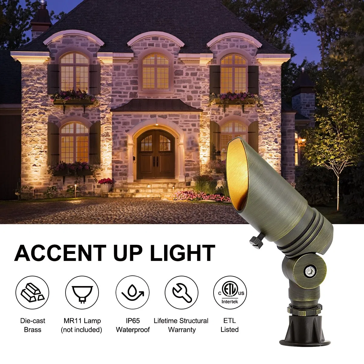Durable IP65 Waterproof Low-Voltage Landscape Lighting Accent Inground 12V Brass Spotlight