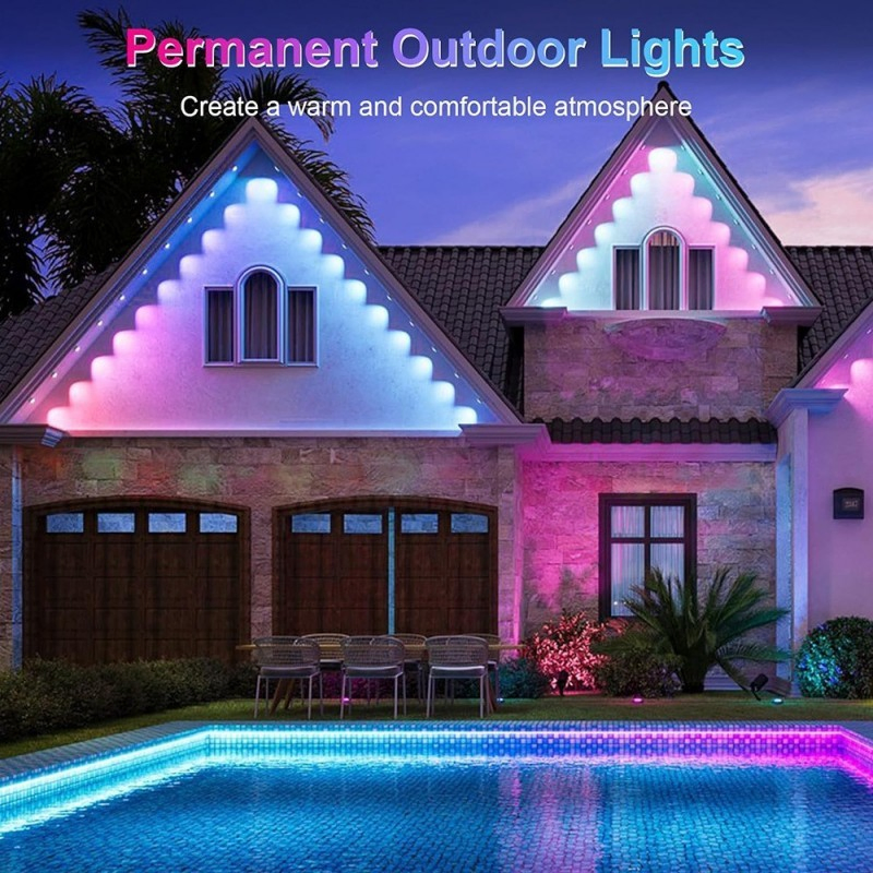 Smart APP Controlled Permanent Outdoor LED Pixel Lights 48V RGBW with Aluminum Track IP67 for Christmas Holiday Lighting