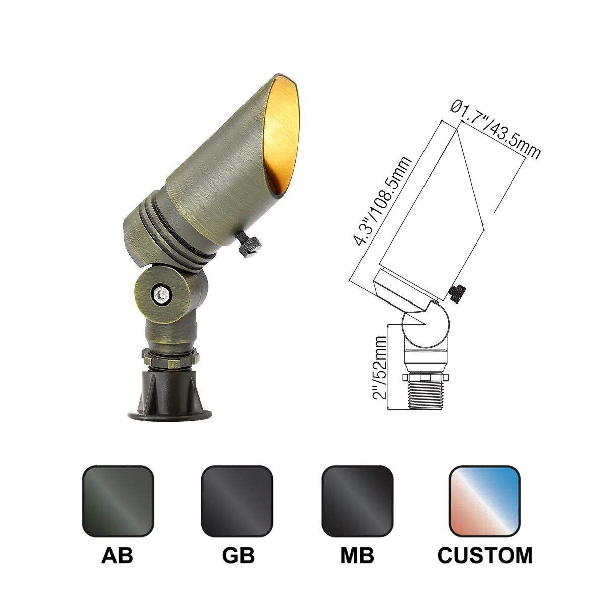 Durable IP65 Waterproof Low-Voltage Landscape Lighting Accent Inground 12V Brass Spotlight