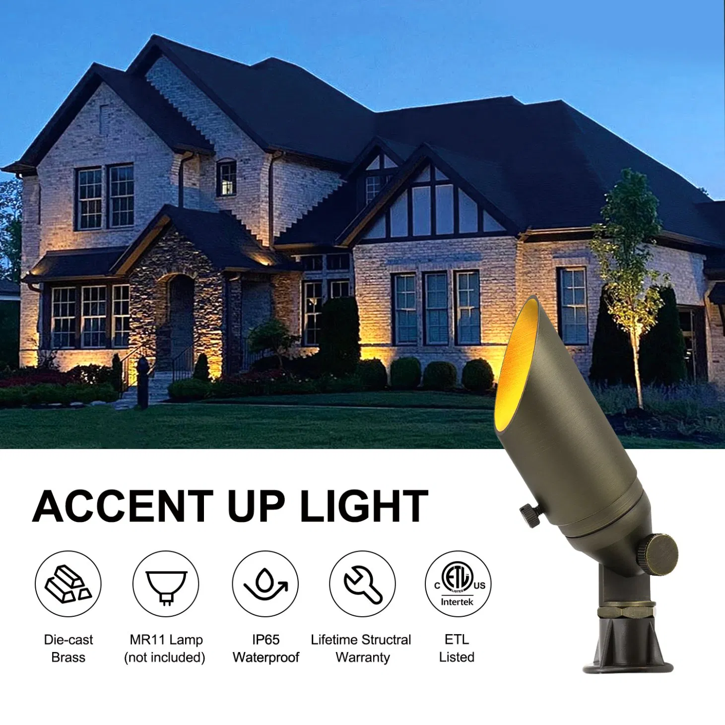 Outside Cable Connected Waterproof Inground Low Voltage Outdoor Spotlight Brass Landscape Lighting