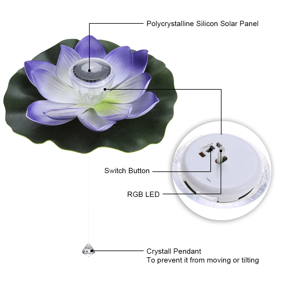 Lotus Flower Solar Powered LED Floating Light for Garden Swimming Pool Decorative Lighting