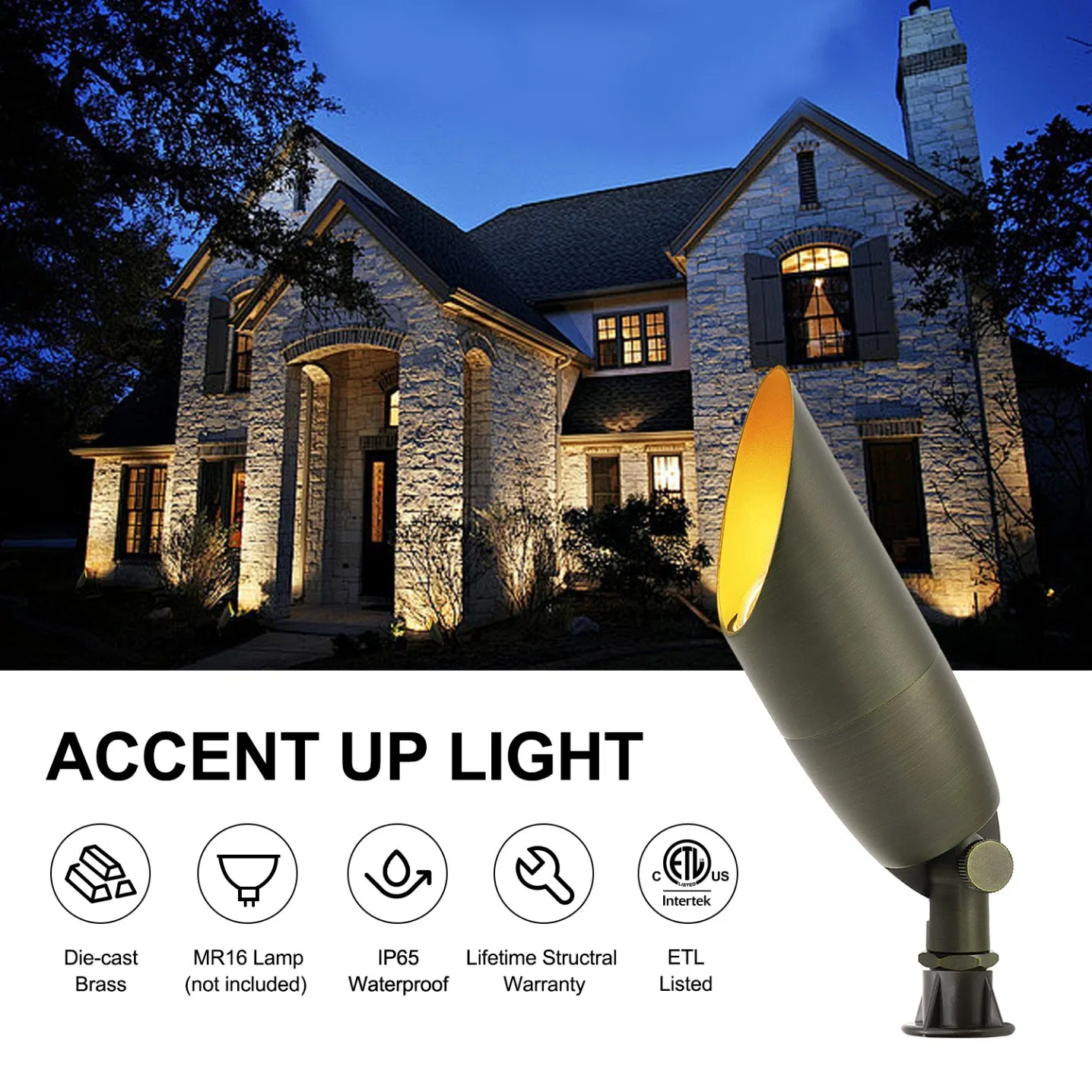 Exterior Brass Directional Cable Connected LED Low Voltage Landscape up Lighting Garden Spotlights