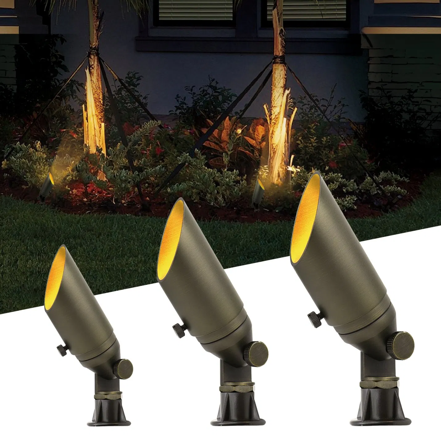 Outside Cable Connected Waterproof Inground Low Voltage Outdoor Spotlight Brass Landscape Lighting