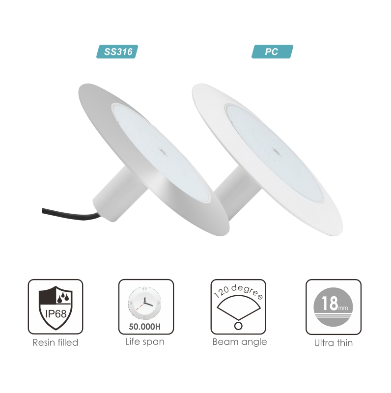 Hotook Design Ultra Thin Plat Diving Light 12V 24V RGB Color Changing Underwater Pool Light