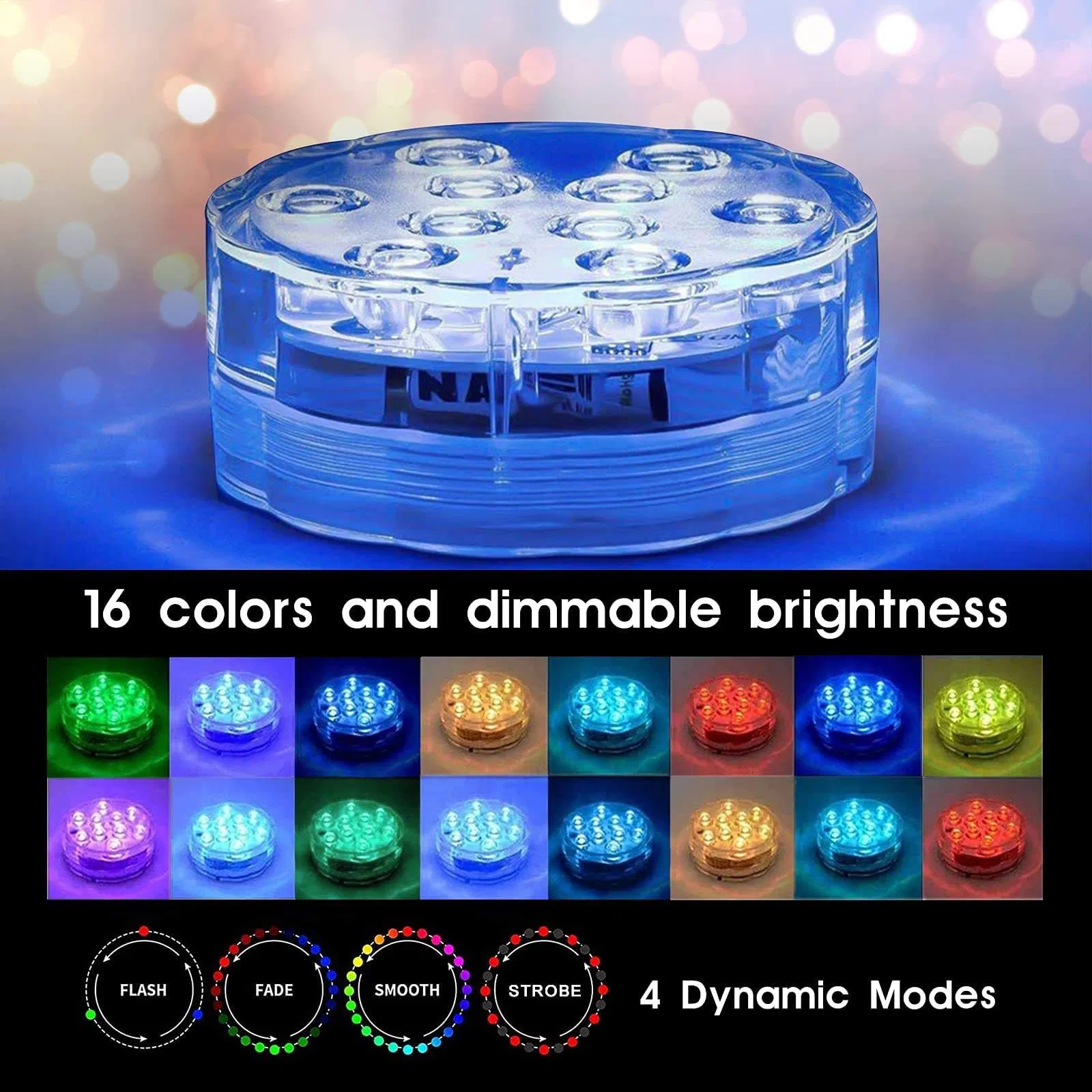 16 Colors Waterproof Vase Base Underwater Pool Lights Battery Powered Submersible LED Lights Pool Light with Remote