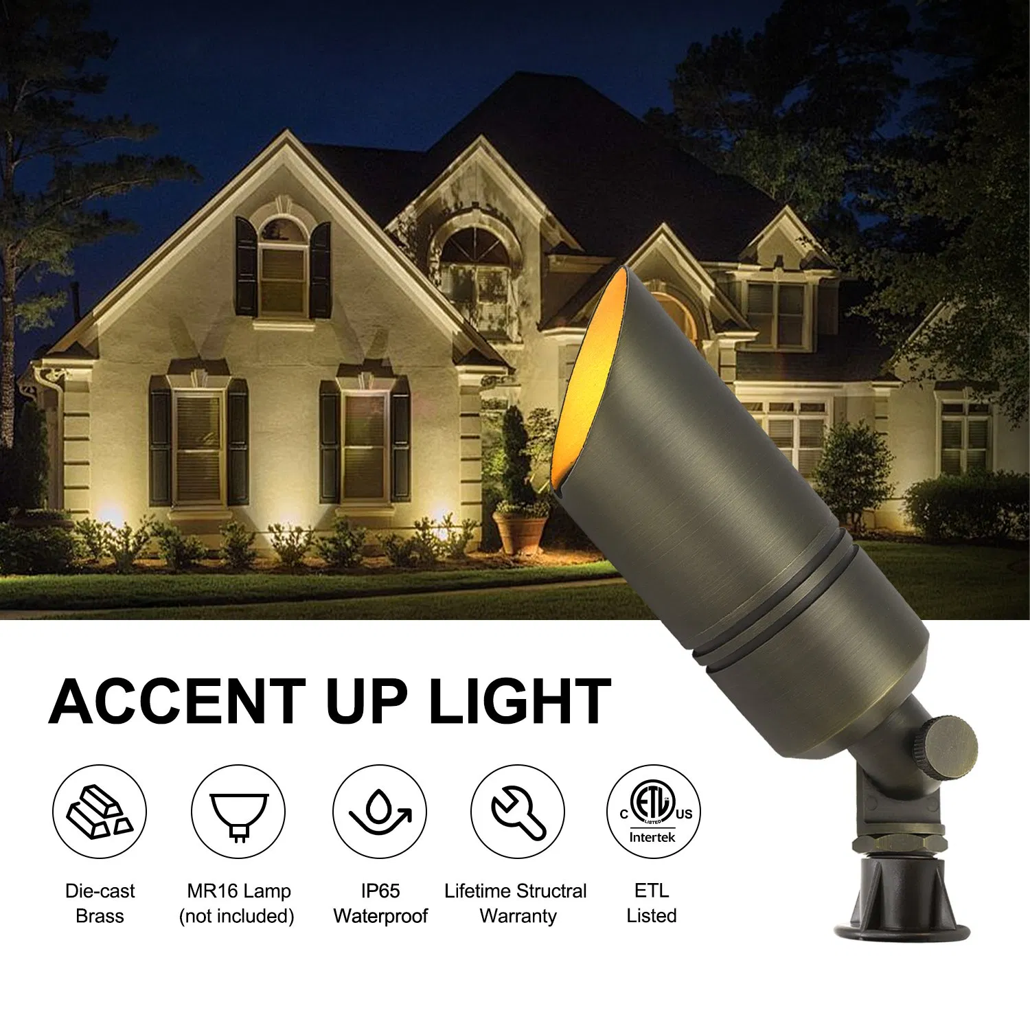 Heavy-Duty Solid Brass Low Voltage Wired Spotlight Retro Outdoor Landscape Lamp