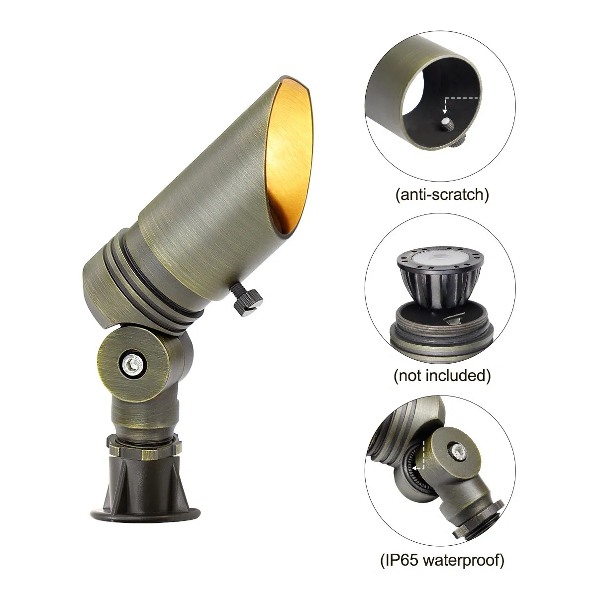 Durable IP65 Waterproof Low-Voltage Landscape Lighting Accent Inground 12V Brass Spotlight