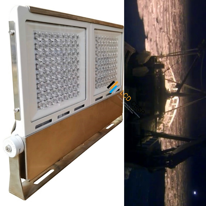 Industrial LED Floodlight 100W-800W Stainless Steel Marine Grade Lighting 100-277VAC 24V/36VDC 5000K Symmetrical or Asymmetrical Lens IP68 Ik10 CE 5year Warrty