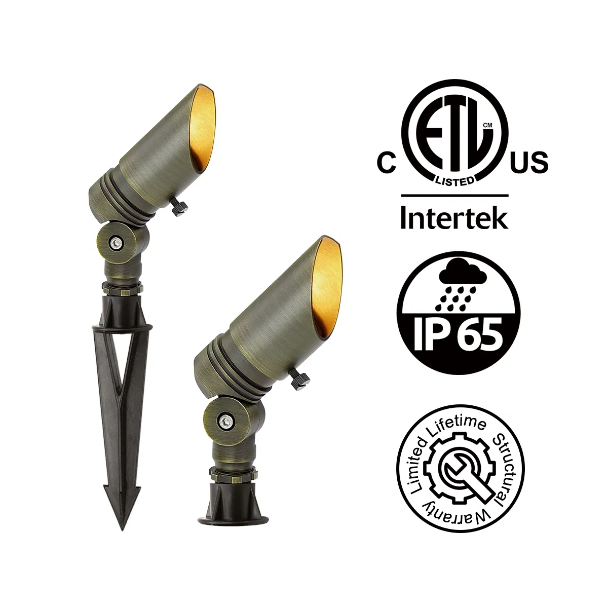 Durable IP65 Waterproof Low-Voltage Landscape Lighting Accent Inground 12V Brass Spotlight