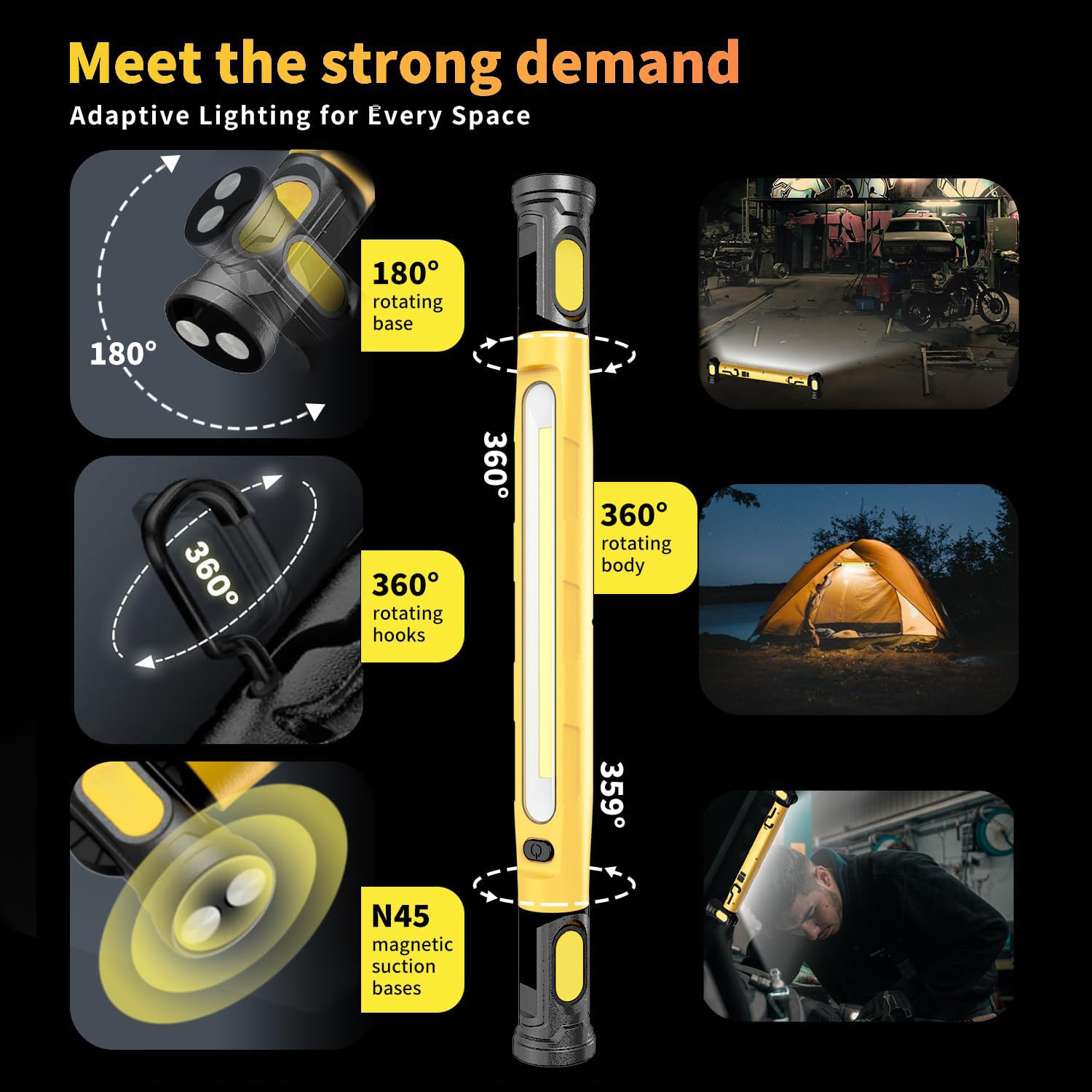 Ultra-Bright LED Multi-Function Waterproof Magnetic Work Light | Rechargeable | Ideal for Vehicle Maintenance &amp; Outdoor Lighting