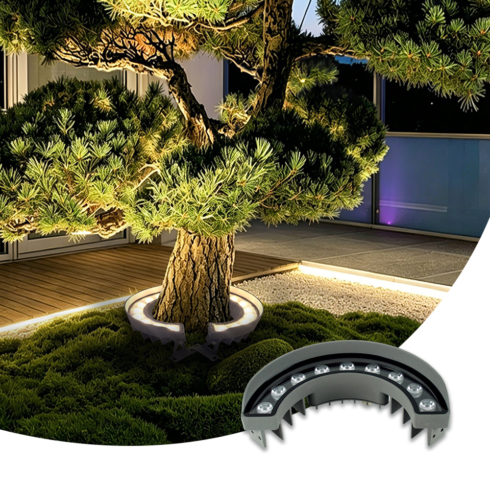 Outdoor Rgb Color Palm Tree Ring Light Ip65 Waterproof Park Garden Flood Spotlight Landscape Pole Post Coconut Hug Tree Lamp
