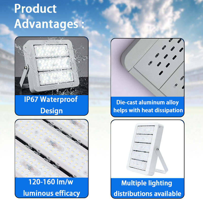XINDECO FLA LED Flood Light IP67 60W Aluminum Alloy 50000H 7200lm 10-Year Warranty Sports Stadiums Outdoor Garden Square Parking