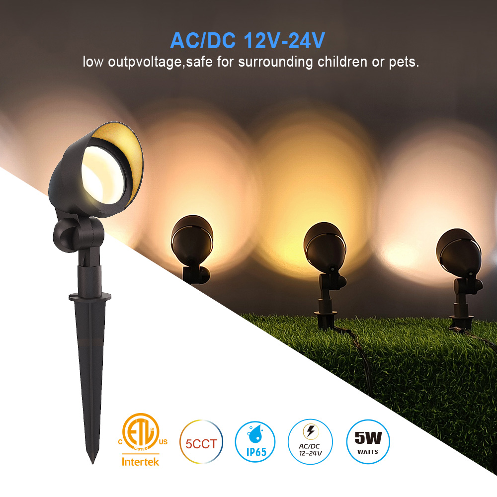 Low Voltage LED Landscape Lights 6 Pack Waterproof IP65 Adjustable Spot Lights ETL Listed 12V 24V Exterior Deck Yard Lighting