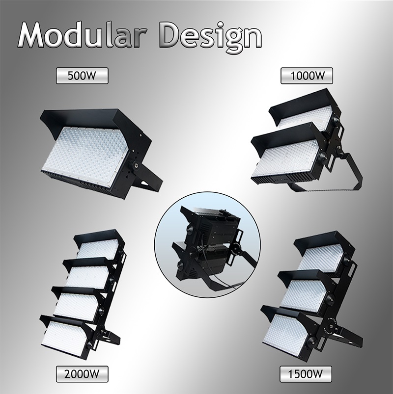 High Power Modular 500W 1000W 1500W 2000W IP65 Outdoor Waterproof High Mast Sports Led Stadium Light