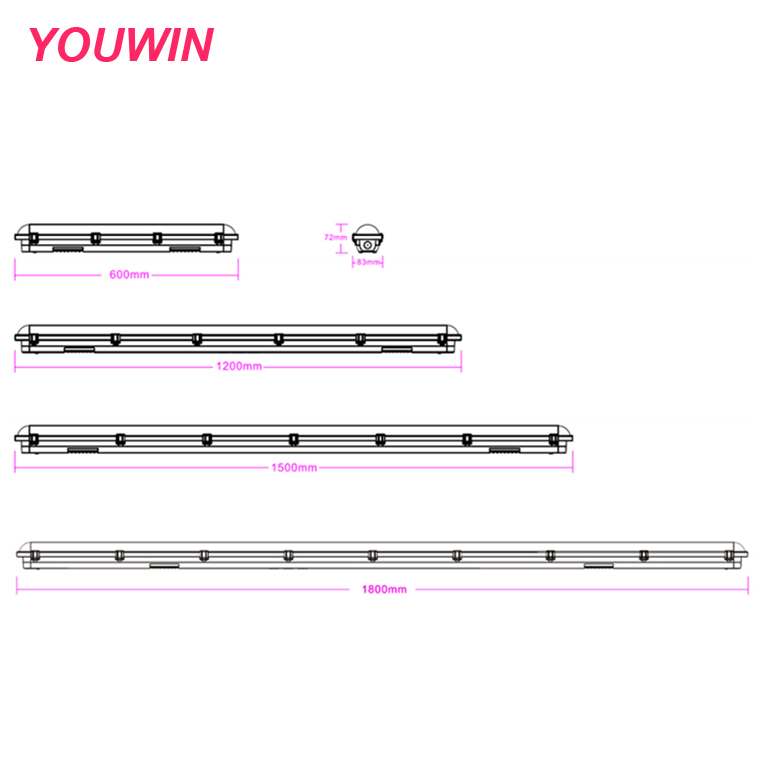 YOUWIN High Quality 1200mm 40W Waterproof Vapor Tight LED Tri-Proof Lights 40w Industrial Workshop Linear DALI Dim for Garages