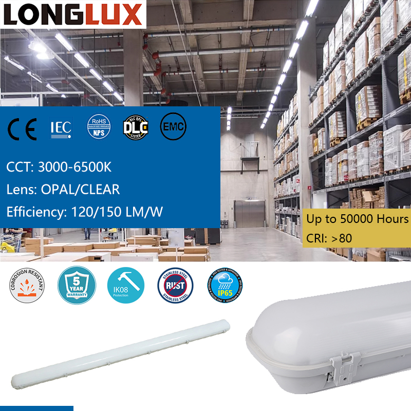 High Lumen 18W 36W 40W LED Industrial Tri-Proof Light Vapor Tight Fixture with 50000 Hours Lifespan Available in PC/Brass