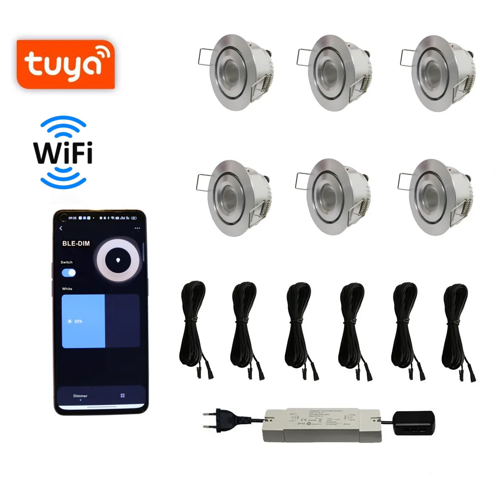 12LED WIFI TUYA Dimmable Outdoor Down Lights Ip44 Dimmable 12v Led Downlight Mini Recessed Led Spotlights Sets