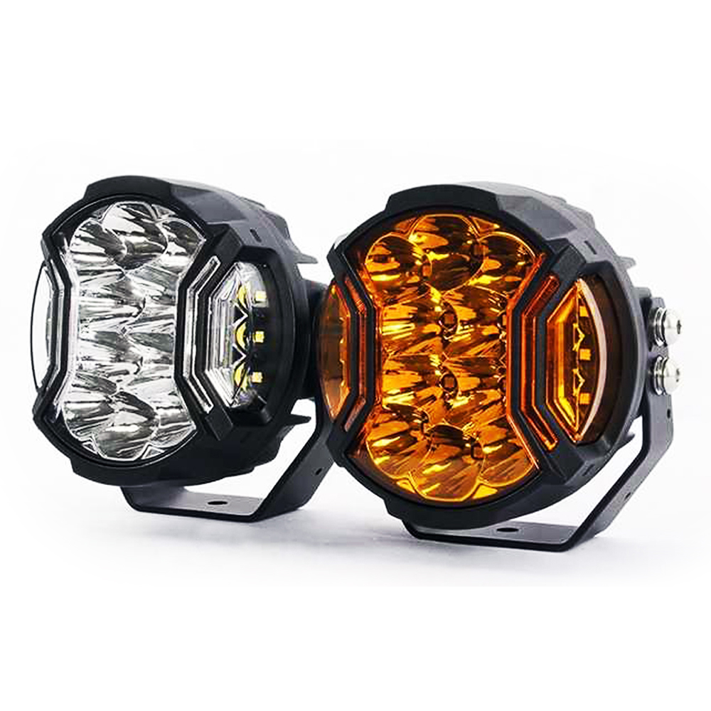 Offroad SUV Bumper Auxiliary Car Light 5 Inch Waterproof White Amber Spot Beam Led Work Light with Side Shooter DRL Lights