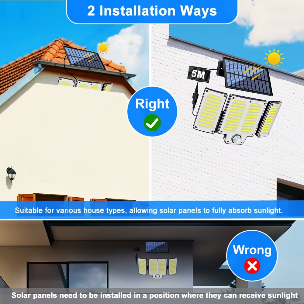 280 LED IP65 Outdoor Solar Lights Motion Sensor Remote Control 3 Modes 3-Head Solar Floodlight Garden Garage Porch Street