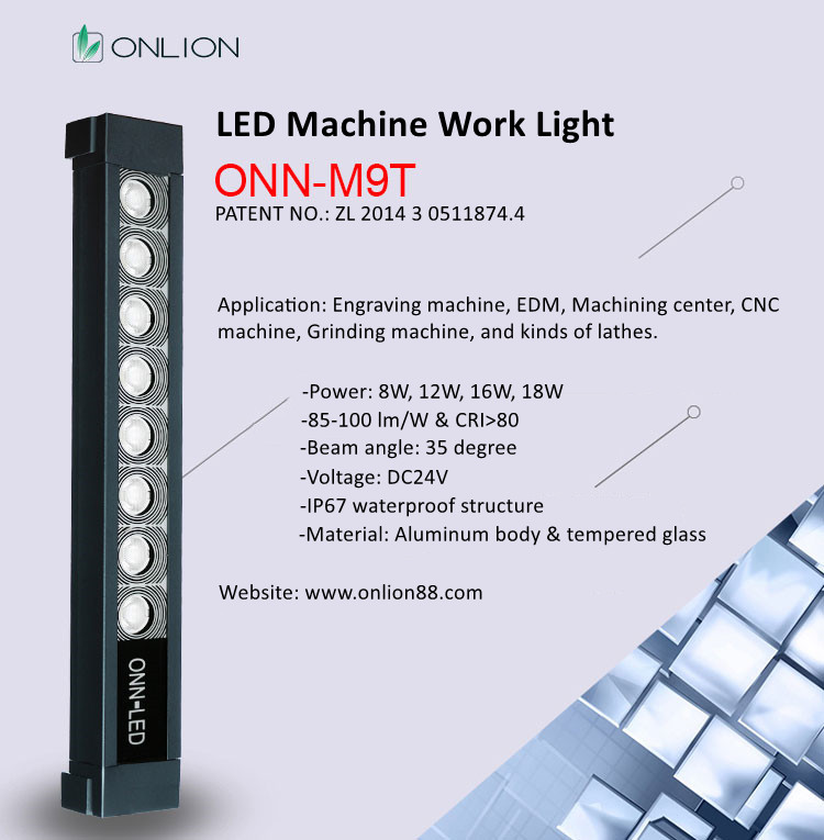 ONN-M9T LED Machine Work Light Aluminum + Tempered Glass DC24V Cnc Light Rotatable Bracket Installation CE ROHS 18W 8W