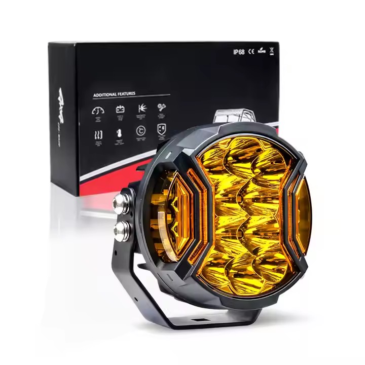Offroad SUV Bumper Auxiliary Car Light 5 Inch Waterproof White Amber Spot Beam Led Work Light with Side Shooter DRL Lights