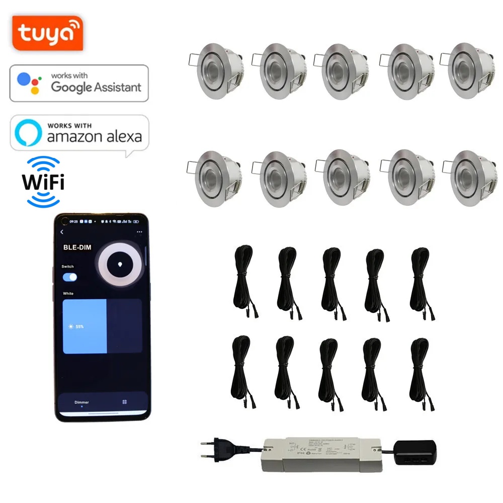 12LED WIFI TUYA Dimmable Outdoor Down Lights Ip44 Dimmable 12v Led Downlight Mini Recessed Led Spotlights Sets