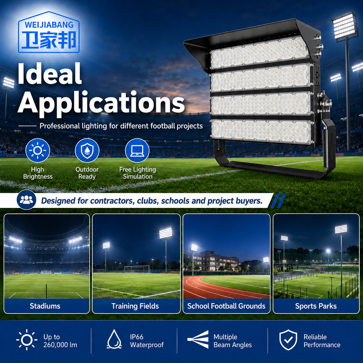 High Power Football Stadium Light, Outdoor Basketball Court Square Floodlight, Tunnel Light, Sports Competition Court Lighting