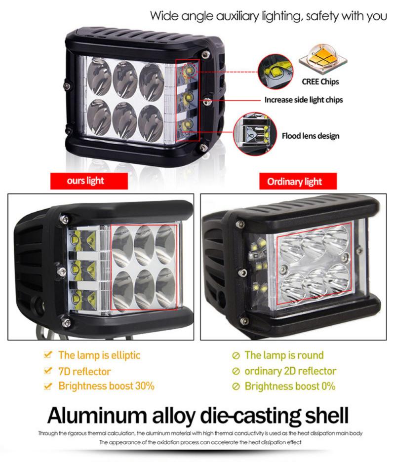 Aluminum 12/24V 4 Inch 45W LED Work Light 3 Sides White Yellow Red Blue Strobe Warning Lamp Off Road Truck Moto Fog Driving Lamp
