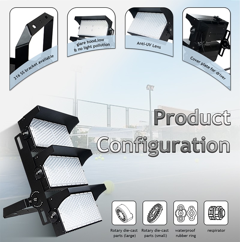 High Power Modular 500W 1000W 1500W 2000W IP65 Outdoor Waterproof High Mast Sports Led Stadium Light