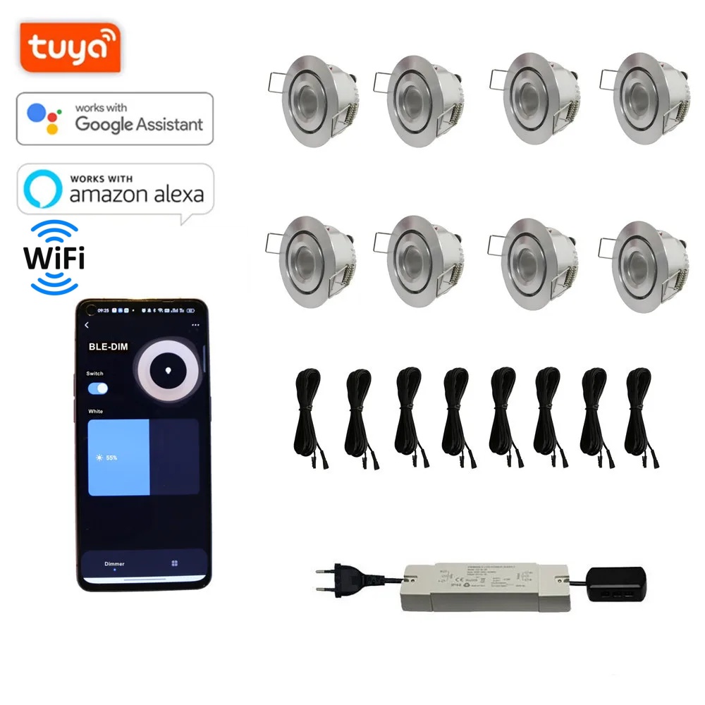 12LED WIFI TUYA Dimmable Outdoor Down Lights Ip44 Dimmable 12v Led Downlight Mini Recessed Led Spotlights Sets