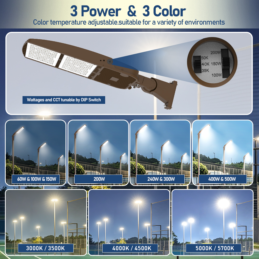 Power And CCT Tunable Ip65 100W 150W 200W 240W 300W Shoebox Led Street Light For Parking Lots Walkways Roadways Public Area
