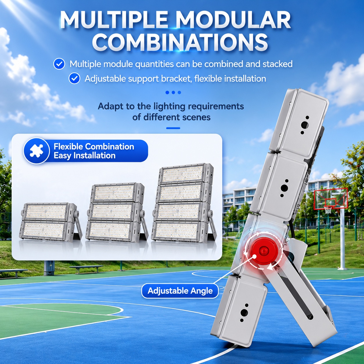 500W LED Football Field Lights Outdoor Stadium Flood Light High-Pole Modular Sports Field Lighting