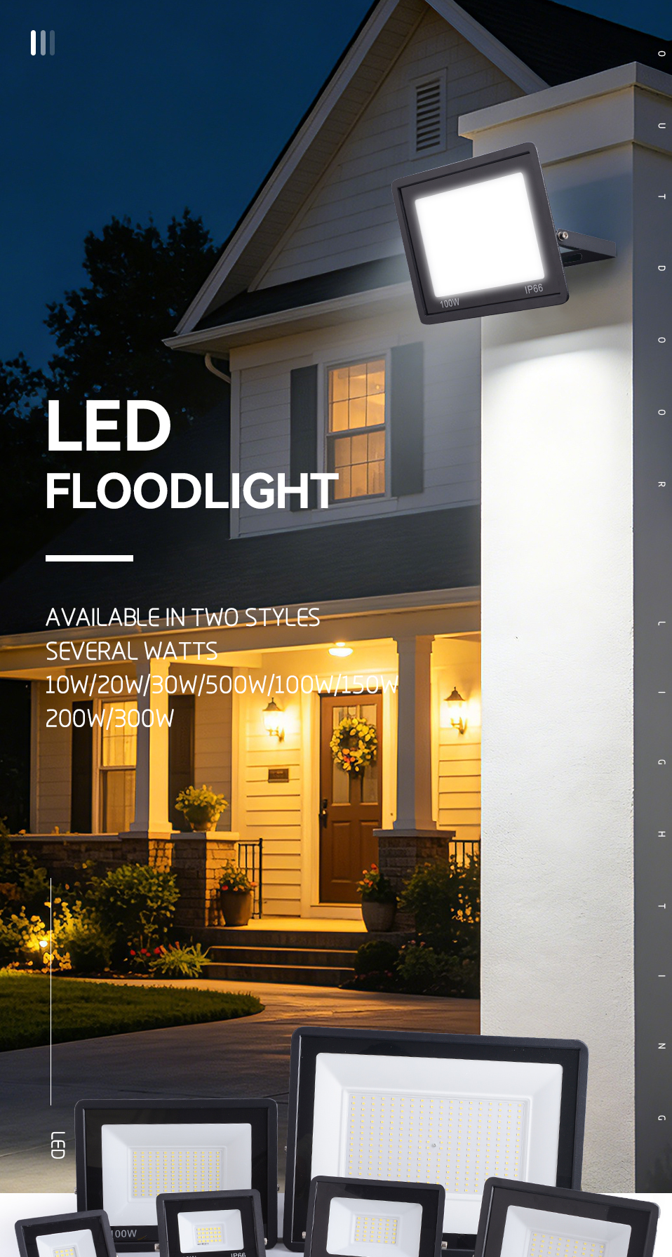 Aluminum LED Floodlight IP66 Waterproof Outdoor Lamp Garden Park Yard