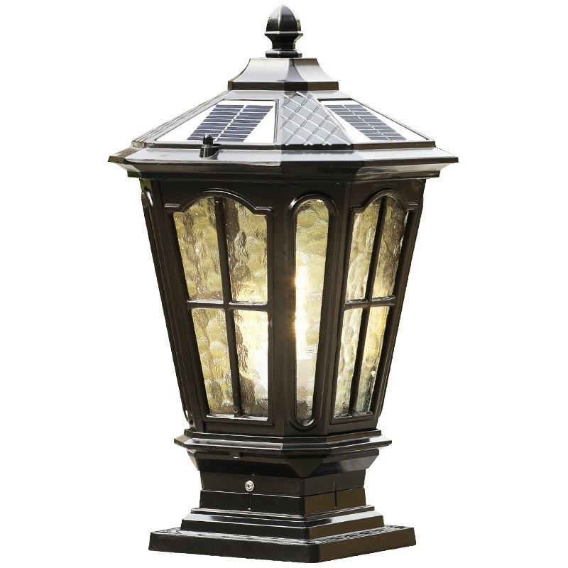 Solar-Powered Pillar Lights European-Style Outdoor Waterproof Fence &amp; Gate Post Lamps American Exterior Wall-Top Column Lights