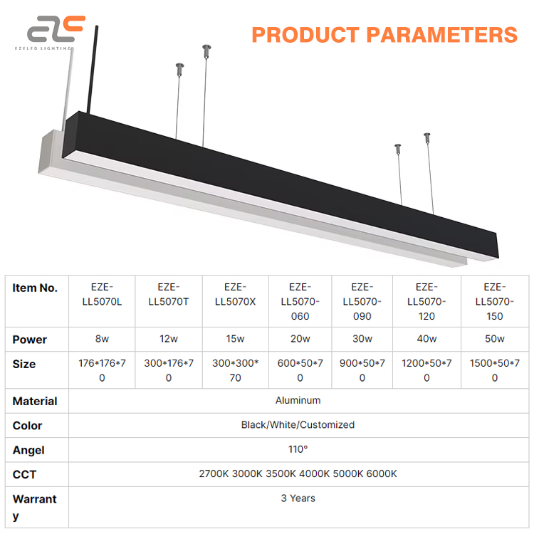 EZELED High Quality Hot Sales Aluminum Housing Indoor Industrial Anti-Glare Led Pendant Linear Light with Long Bulb's Lifetime
