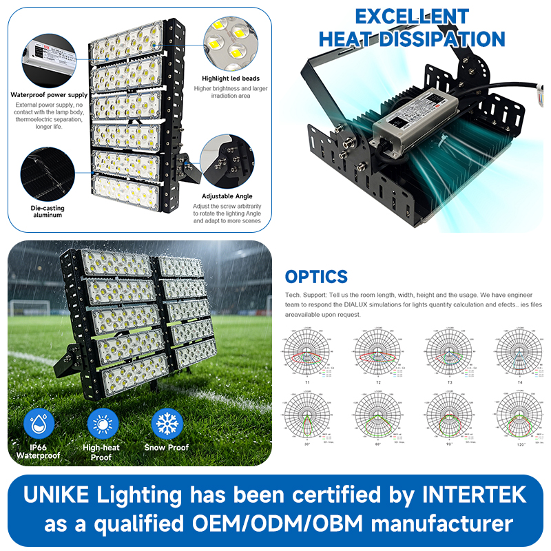 Outdoor Waterproof Ip65 Aluminum 50W 100W 120W 150W 200W 250W 300W 400W 500W 600W 800W Sport Stadium Led High Mast Flood Light