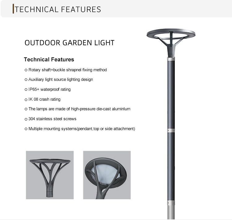 High Lumen Modern Solar LED Garden Light Outdoor IP65 Waterproof Decorative Post Top Landscape Lamp Die-cast Aluminum Pole
