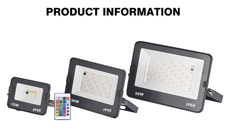 Manufacturer's Outdoor RGB LED Flood Light Die-Cast Aluminum Remote Control for Color Changing Landscape Lighting IP66 Rated