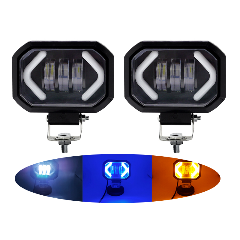 4 Inch 30W 12D LED Car Work Light with Arrow DRL Blue Yellow Turn Signal for Offroad 4x4 ATV UTV Truck Motorcycle Driving Lamp