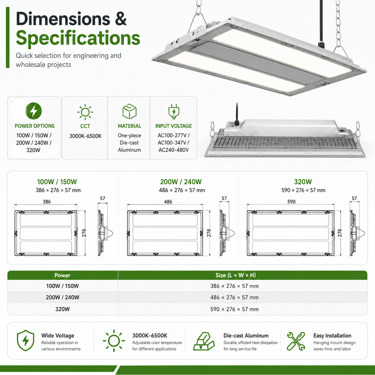 LED Linear High Bay 130lm/W IP65 Smart Control Industrial Warehouse Lighting CE RoHS 5 Years